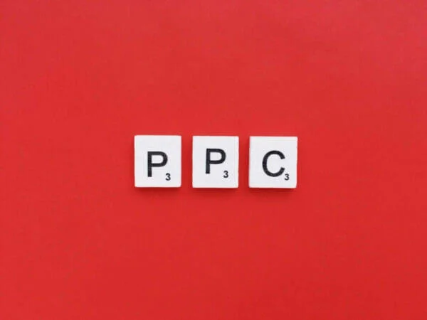 Pay Per Click advertising-PPC scrabble letters word on a red background