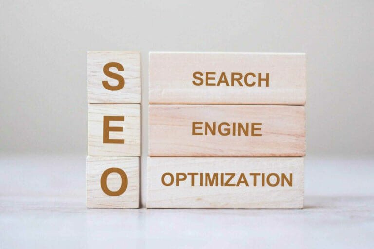Search engine optimization (SEO) on wooden blocks
