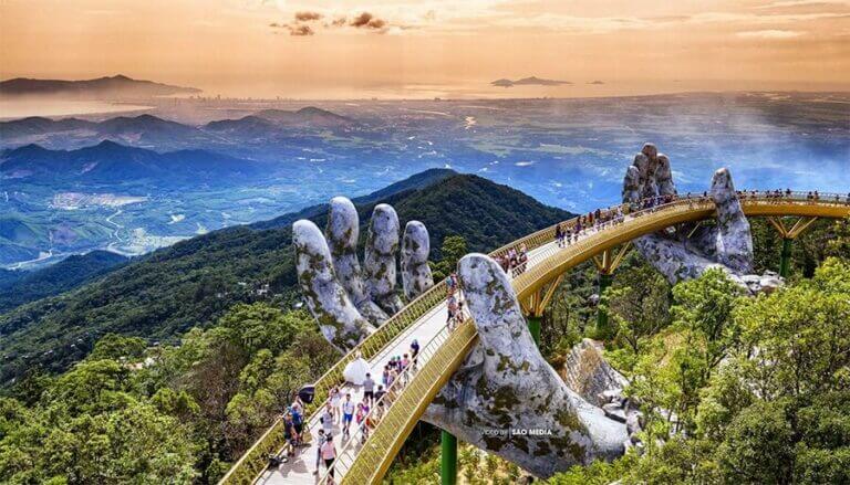 web design da nang is famous for its golden bridge in da nang a famous tourist attraction which has hands sculptures holding up the bridge