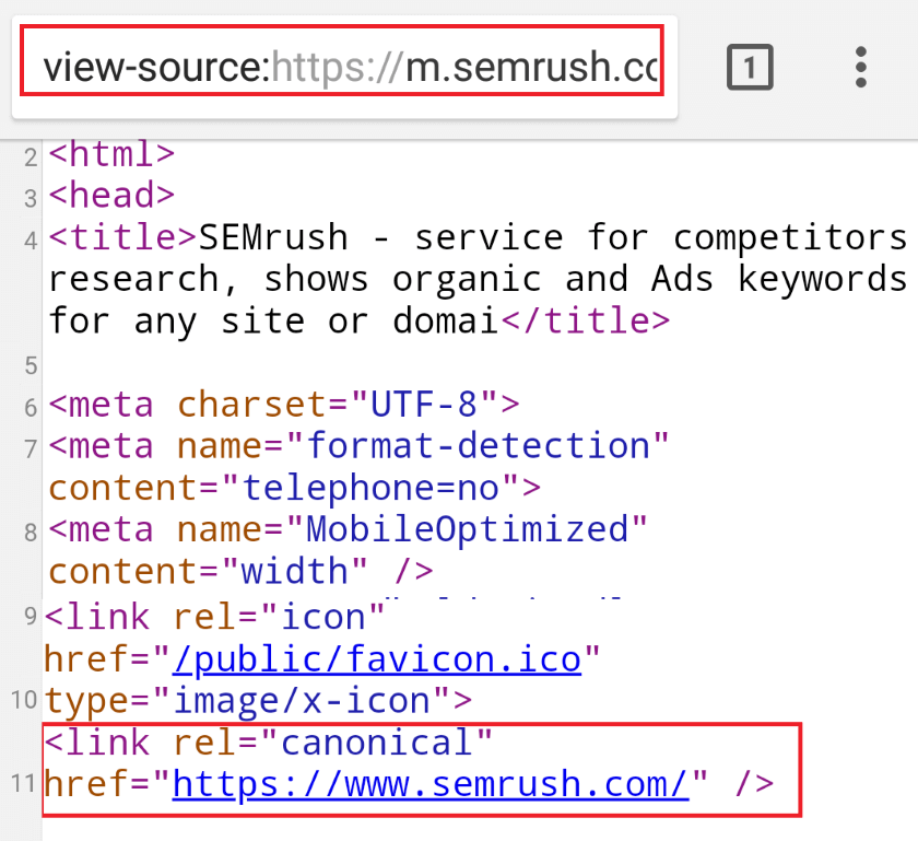 Technical SEO meta code found on websites.