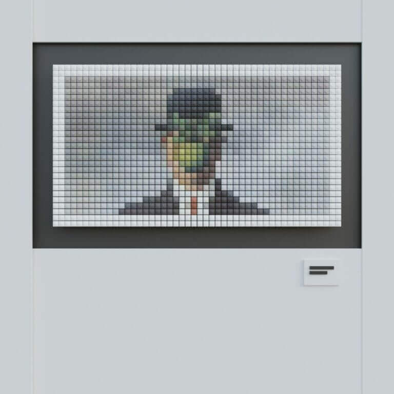image seo showing a pixelated picture in an art gallery