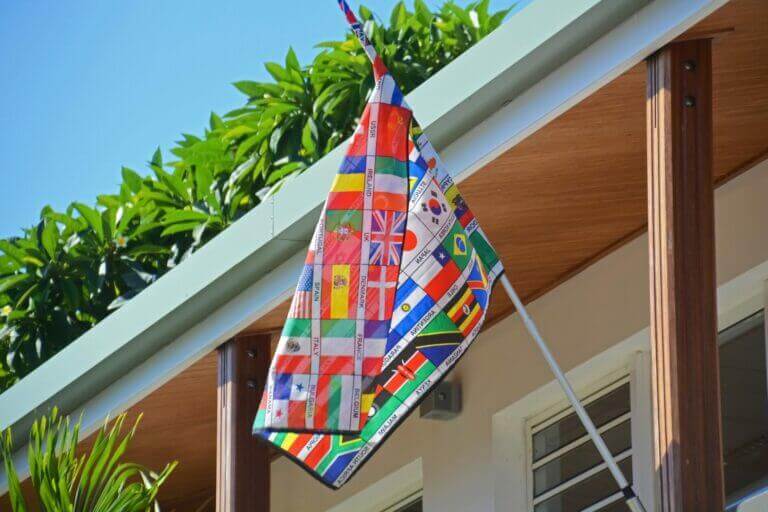 a flag showing different flags of nations representing a multilingual website.