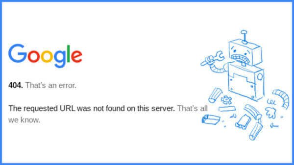 screenshot of google 404 error which is an issue within SEO