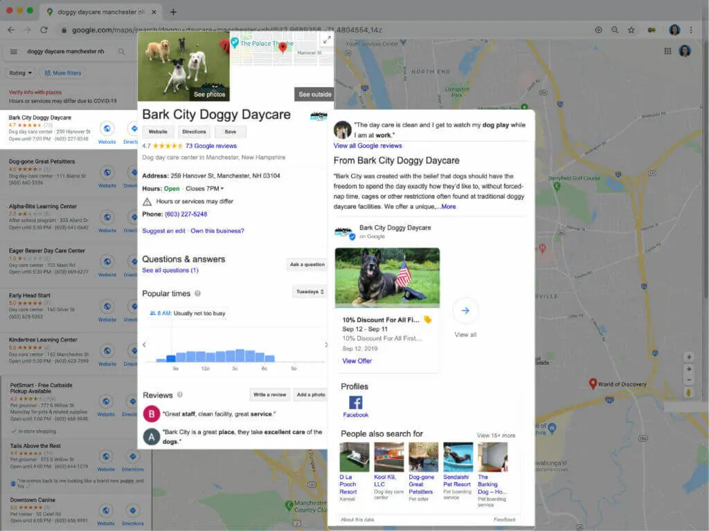 a local seo listing after having local seo service optimisation showing a full profile of a local business.
