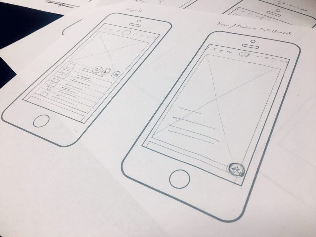 Sketches on paper of a mobile UI design by our ui ux design agency